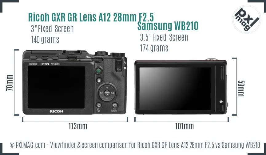 Ricoh GXR GR Lens A12 28mm F2.5 vs Samsung WB210 Screen and Viewfinder comparison