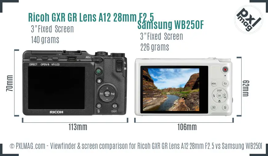 Ricoh GXR GR Lens A12 28mm F2.5 vs Samsung WB250F Screen and Viewfinder comparison