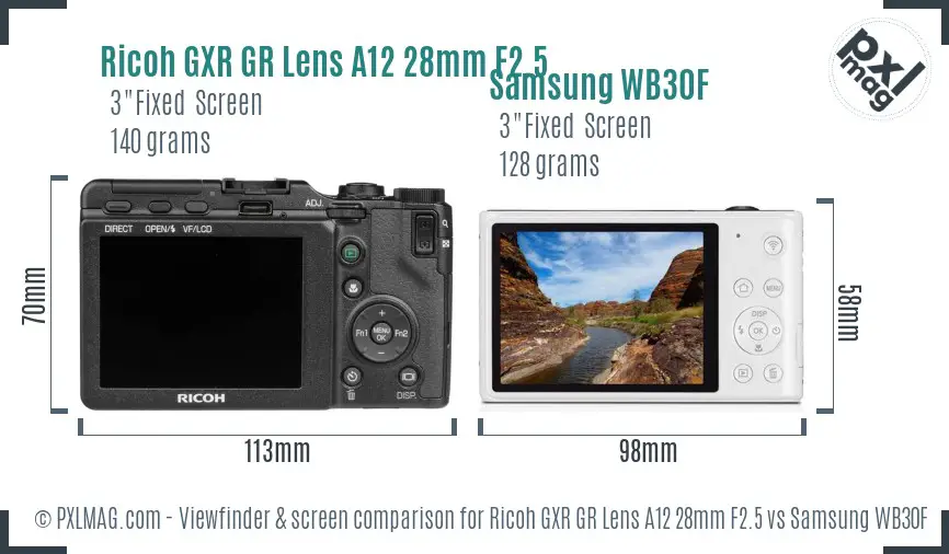 Ricoh GXR GR Lens A12 28mm F2.5 vs Samsung WB30F Screen and Viewfinder comparison
