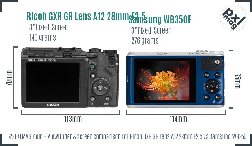 Ricoh GXR GR Lens A12 28mm F2.5 vs Samsung WB350F Screen and Viewfinder comparison