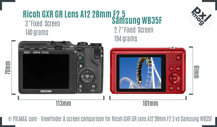 Ricoh GXR GR Lens A12 28mm F2.5 vs Samsung WB35F Screen and Viewfinder comparison