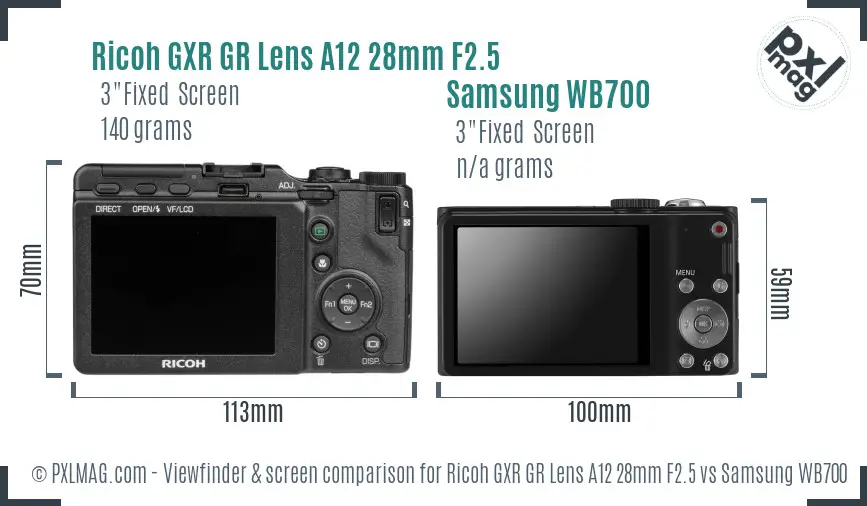 Ricoh GXR GR Lens A12 28mm F2.5 vs Samsung WB700 Screen and Viewfinder comparison