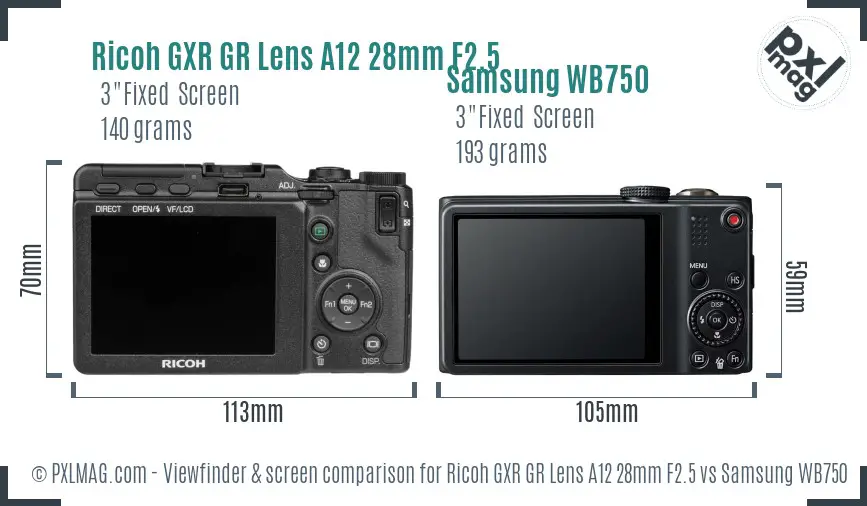 Ricoh GXR GR Lens A12 28mm F2.5 vs Samsung WB750 Screen and Viewfinder comparison
