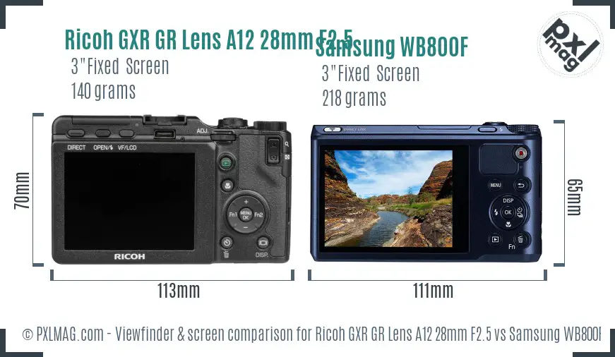 Ricoh GXR GR Lens A12 28mm F2.5 vs Samsung WB800F Screen and Viewfinder comparison