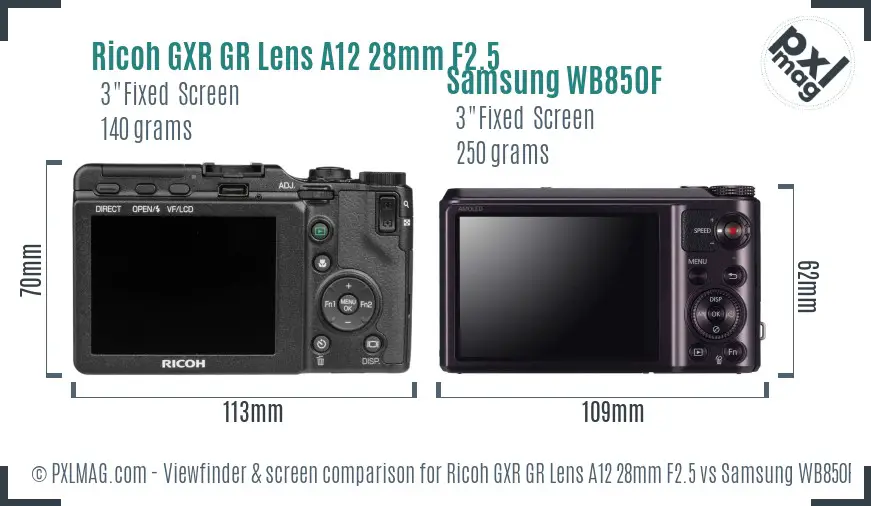 Ricoh GXR GR Lens A12 28mm F2.5 vs Samsung WB850F Screen and Viewfinder comparison