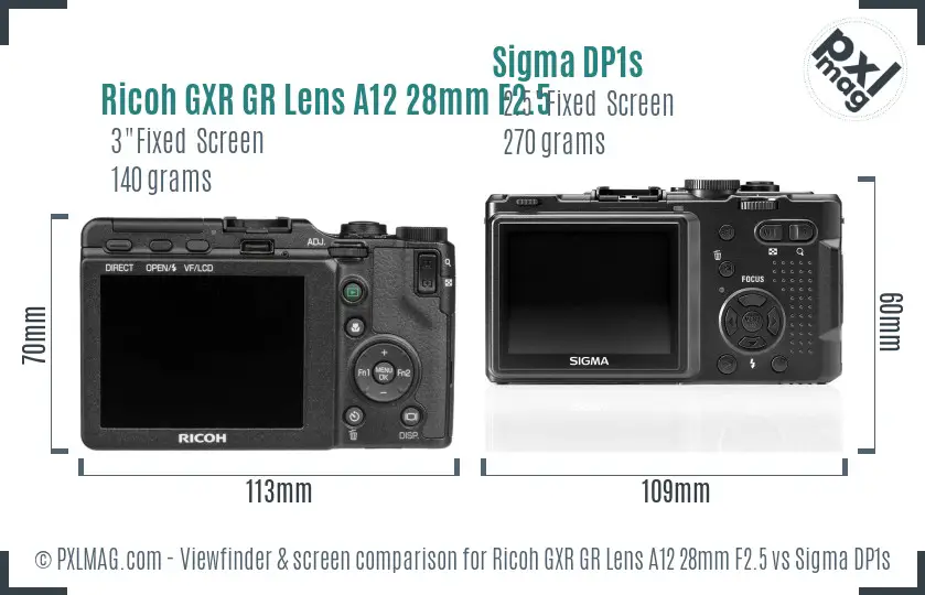 Ricoh GXR GR Lens A12 28mm F2.5 vs Sigma DP1s Screen and Viewfinder comparison