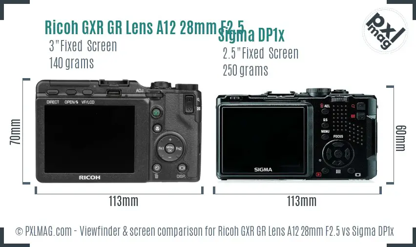 Ricoh GXR GR Lens A12 28mm F2.5 vs Sigma DP1x Screen and Viewfinder comparison