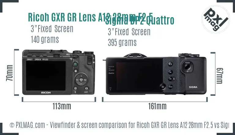 Ricoh GXR GR Lens A12 28mm F2.5 vs Sigma DP2 Quattro Screen and Viewfinder comparison