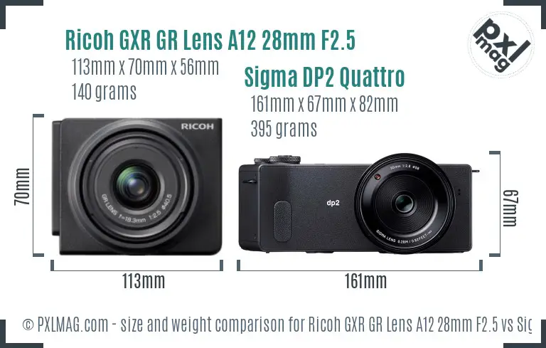 Ricoh GXR GR Lens A12 28mm F2.5 vs Sigma DP2 Quattro size comparison