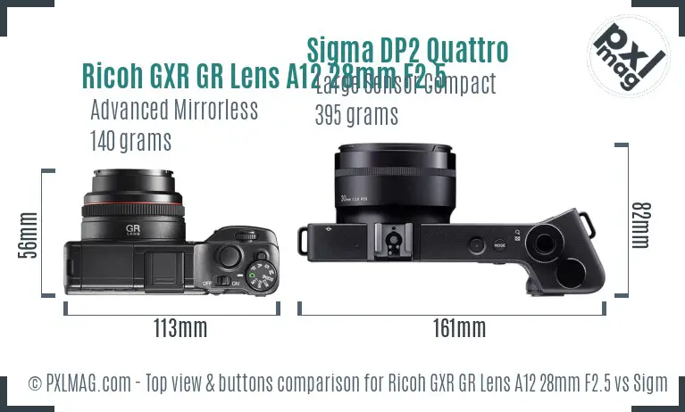Ricoh GXR GR Lens A12 28mm F2.5 vs Sigma DP2 Quattro top view buttons comparison