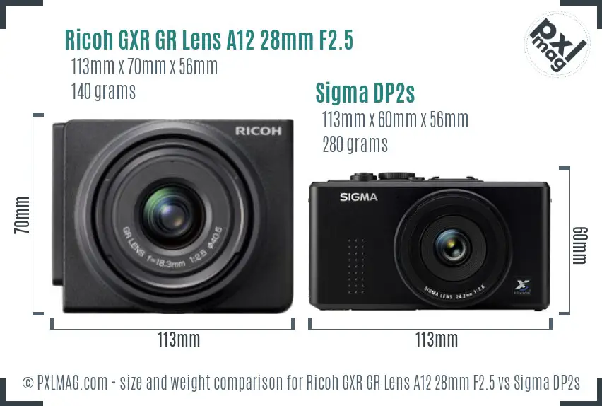 Ricoh GXR GR Lens A12 28mm F2.5 vs Sigma DP2s size comparison