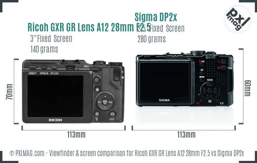 Ricoh GXR GR Lens A12 28mm F2.5 vs Sigma DP2x Screen and Viewfinder comparison