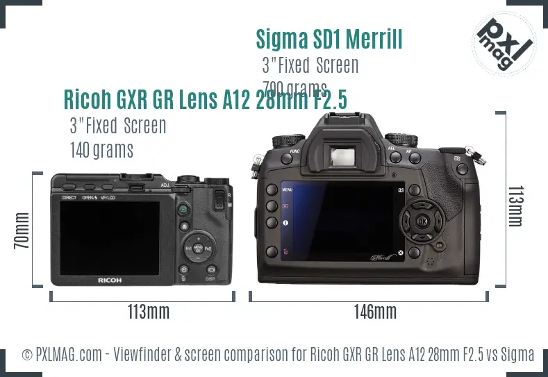 Ricoh GXR GR Lens A12 28mm F2.5 vs Sigma SD1 Merrill Screen and Viewfinder comparison