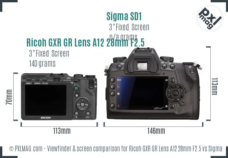 Ricoh GXR GR Lens A12 28mm F2.5 vs Sigma SD1 Screen and Viewfinder comparison
