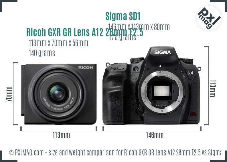 Ricoh GXR GR Lens A12 28mm F2.5 vs Sigma SD1 size comparison