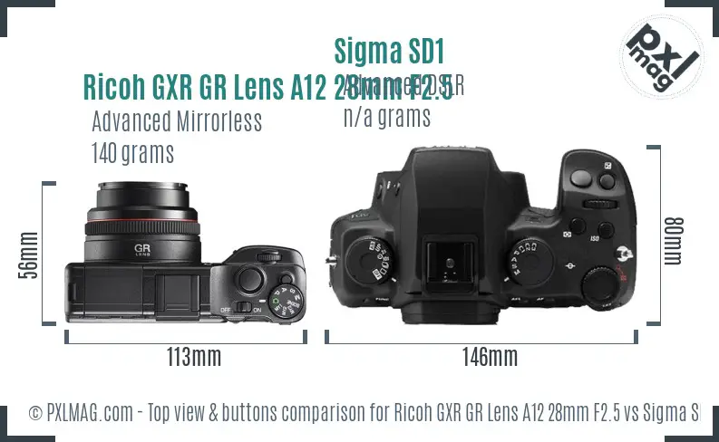 Ricoh GXR GR Lens A12 28mm F2.5 vs Sigma SD1 top view buttons comparison