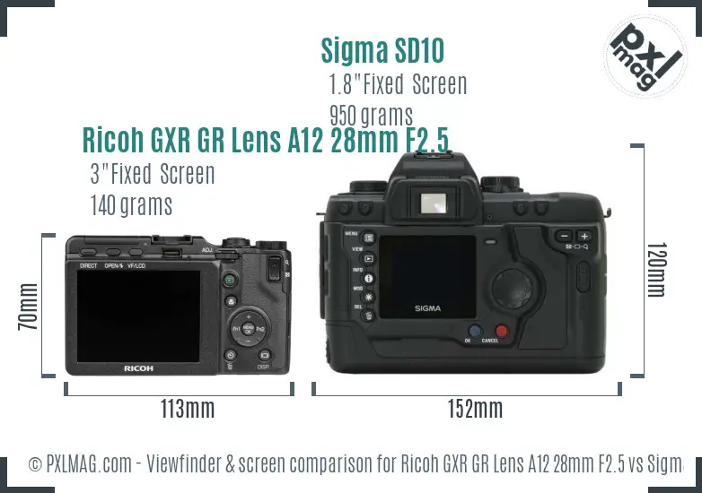 Ricoh GXR GR Lens A12 28mm F2.5 vs Sigma SD10 Screen and Viewfinder comparison