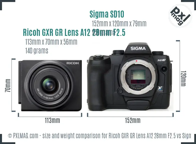 Ricoh GXR GR Lens A12 28mm F2.5 vs Sigma SD10 size comparison