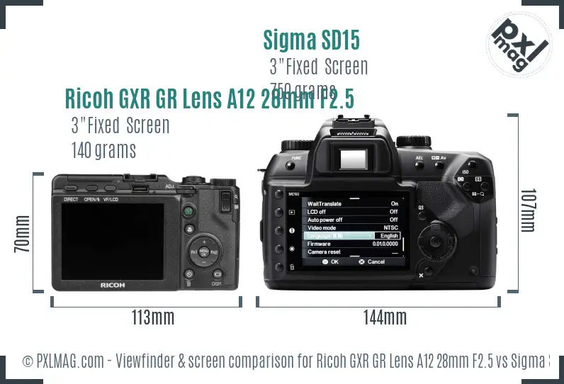 Ricoh GXR GR Lens A12 28mm F2.5 vs Sigma SD15 Screen and Viewfinder comparison