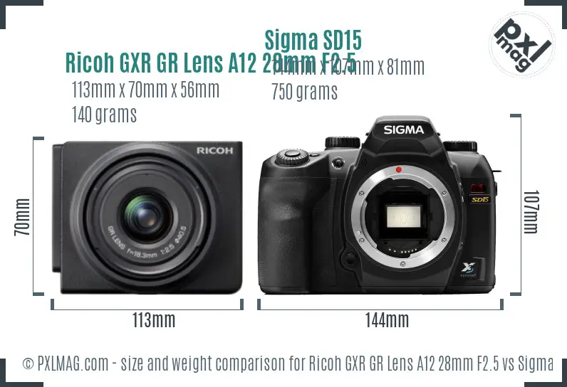 Ricoh GXR GR Lens A12 28mm F2.5 vs Sigma SD15 size comparison