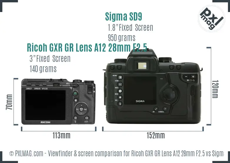 Ricoh GXR GR Lens A12 28mm F2.5 vs Sigma SD9 Screen and Viewfinder comparison