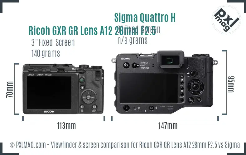 Ricoh GXR GR Lens A12 28mm F2.5 vs Sigma Quattro H Screen and Viewfinder comparison