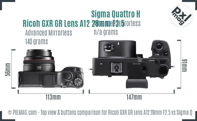 Ricoh GXR GR Lens A12 28mm F2.5 vs Sigma Quattro H top view buttons comparison