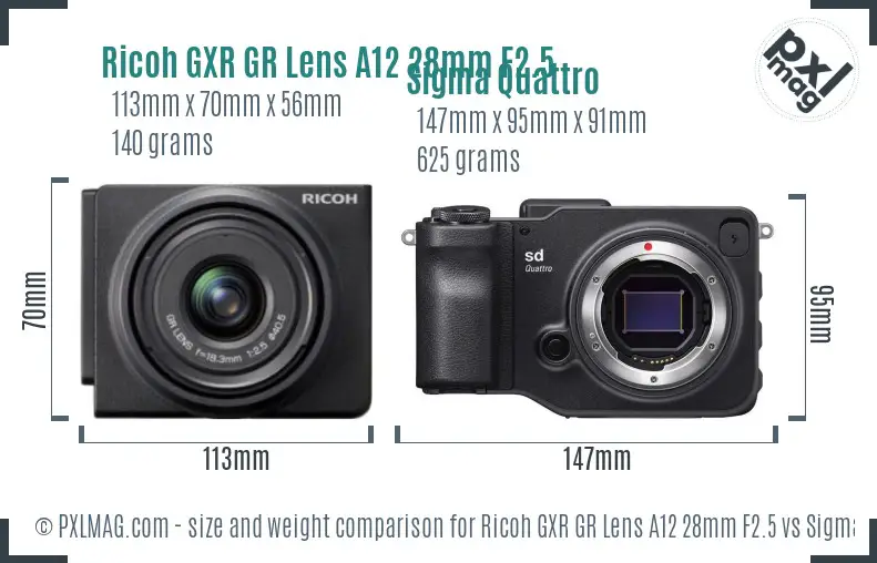 Ricoh GXR GR Lens A12 28mm F2.5 vs Sigma Quattro size comparison