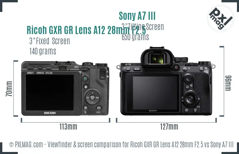 Ricoh GXR GR Lens A12 28mm F2.5 vs Sony A7 III Screen and Viewfinder comparison Ricoh GXR GR Lens A12 28mm F2.5 vs Sony A7 III Screen and Viewfinder comparison