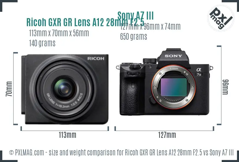 Ricoh GXR GR Lens A12 28mm F2.5 vs Sony A7 III size comparison Ricoh GXR GR Lens A12 28mm F2.5 vs Sony A7 III size comparison