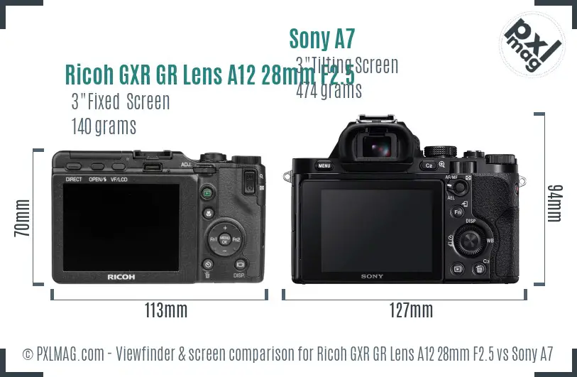 Ricoh GXR GR Lens A12 28mm F2.5 vs Sony A7 Screen and Viewfinder comparison
