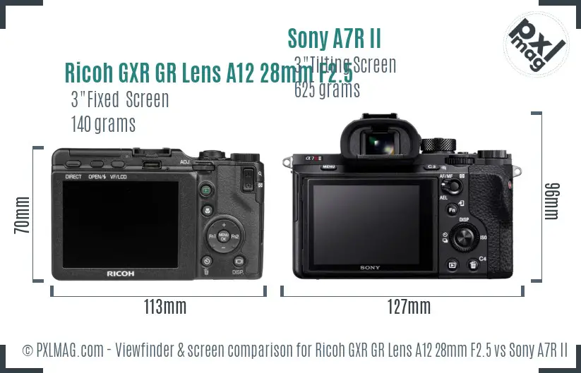 Ricoh GXR GR Lens A12 28mm F2.5 vs Sony A7R II Screen and Viewfinder comparison