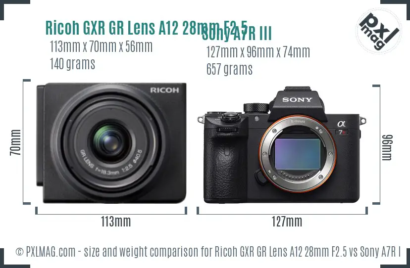 Ricoh GXR GR Lens A12 28mm F2.5 vs Sony A7R III size comparison Ricoh GXR GR Lens A12 28mm F2.5 vs Sony A7R III size comparison