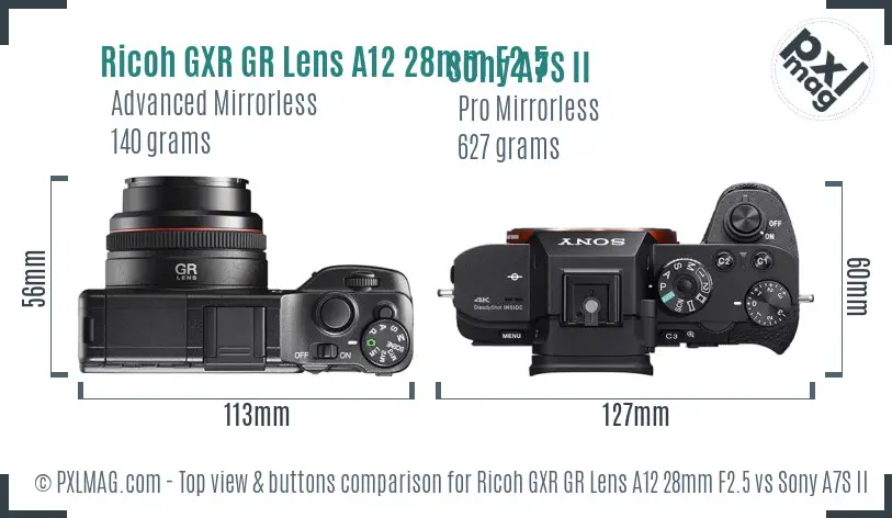 Ricoh GXR GR Lens A12 28mm F2.5 vs Sony A7S II top view buttons comparison