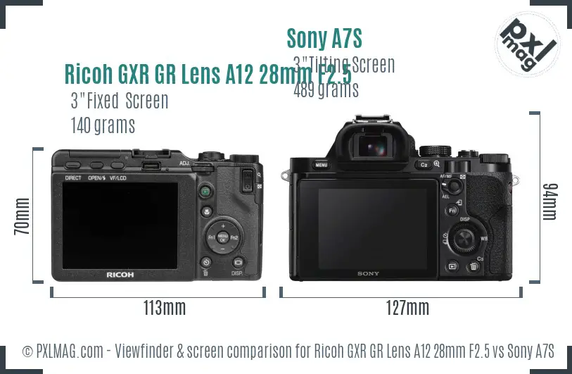Ricoh GXR GR Lens A12 28mm F2.5 vs Sony A7S Screen and Viewfinder comparison