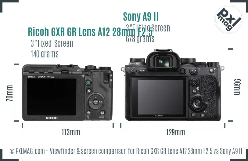 Ricoh GXR GR Lens A12 28mm F2.5 vs Sony A9 II Screen and Viewfinder comparison