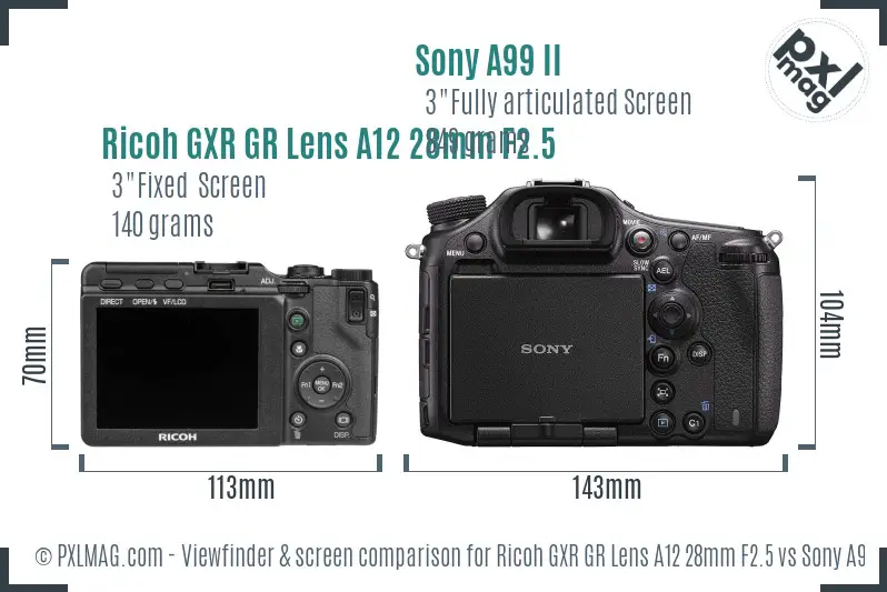 Ricoh GXR GR Lens A12 28mm F2.5 vs Sony A99 II Screen and Viewfinder comparison
