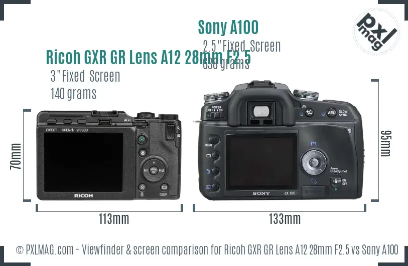 Ricoh GXR GR Lens A12 28mm F2.5 vs Sony A100 Screen and Viewfinder comparison Ricoh GXR GR Lens A12 28mm F2.5 vs Sony A100 Screen and Viewfinder comparison