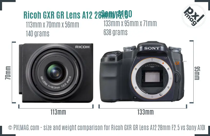 Ricoh GXR GR Lens A12 28mm F2.5 vs Sony A100 size comparison Ricoh GXR GR Lens A12 28mm F2.5 vs Sony A100 size comparison