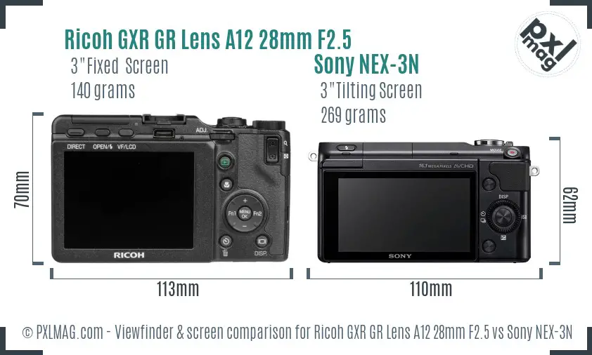 Ricoh GXR GR Lens A12 28mm F2.5 vs Sony NEX-3N Screen and Viewfinder comparison
