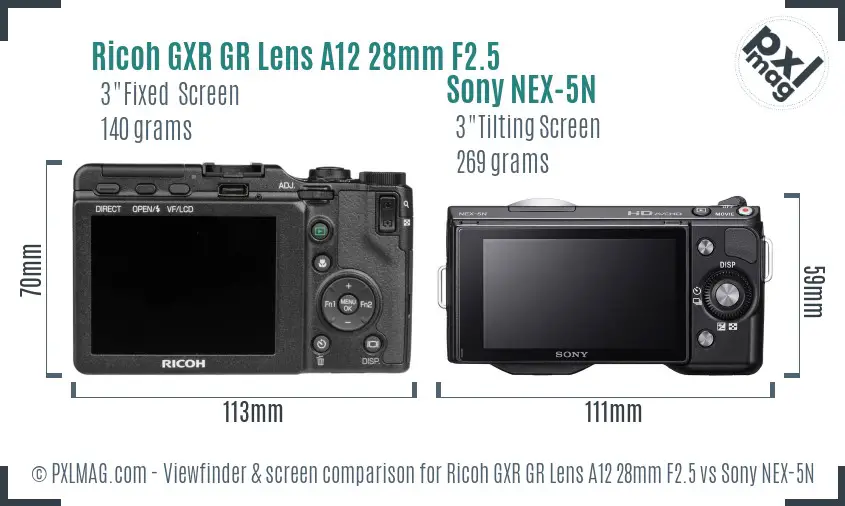 Ricoh GXR GR Lens A12 28mm F2.5 vs Sony NEX-5N Screen and Viewfinder comparison