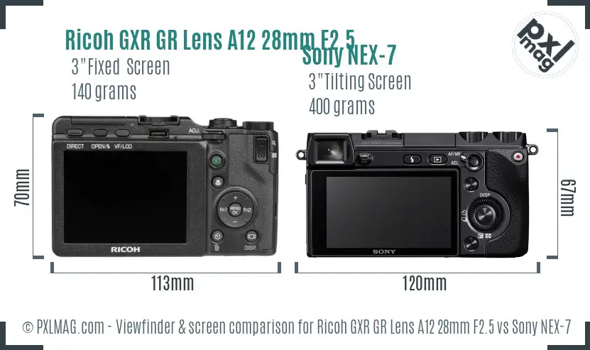 Ricoh GXR GR Lens A12 28mm F2.5 vs Sony NEX-7 Screen and Viewfinder comparison