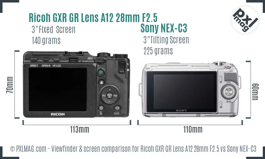 Ricoh GXR GR Lens A12 28mm F2.5 vs Sony NEX-C3 Screen and Viewfinder comparison