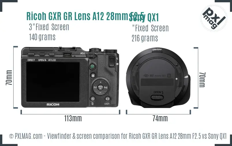 Ricoh GXR GR Lens A12 28mm F2.5 vs Sony QX1 Screen and Viewfinder comparison Ricoh GXR GR Lens A12 28mm F2.5 vs Sony QX1 Screen and Viewfinder comparison