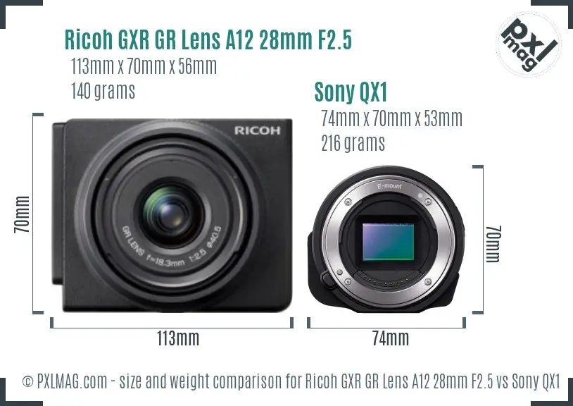 Ricoh GXR GR Lens A12 28mm F2.5 vs Sony QX1 size comparison Ricoh GXR GR Lens A12 28mm F2.5 vs Sony QX1 size comparison