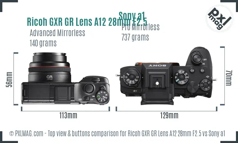 Ricoh GXR GR Lens A12 28mm F2.5 vs Sony a1 top view buttons comparison