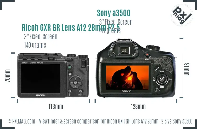 Ricoh GXR GR Lens A12 28mm F2.5 vs Sony a3500 Screen and Viewfinder comparison