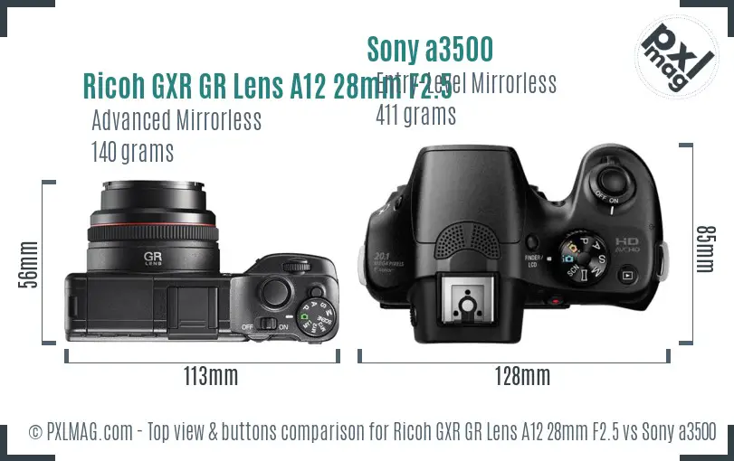 Ricoh GXR GR Lens A12 28mm F2.5 vs Sony a3500 top view buttons comparison