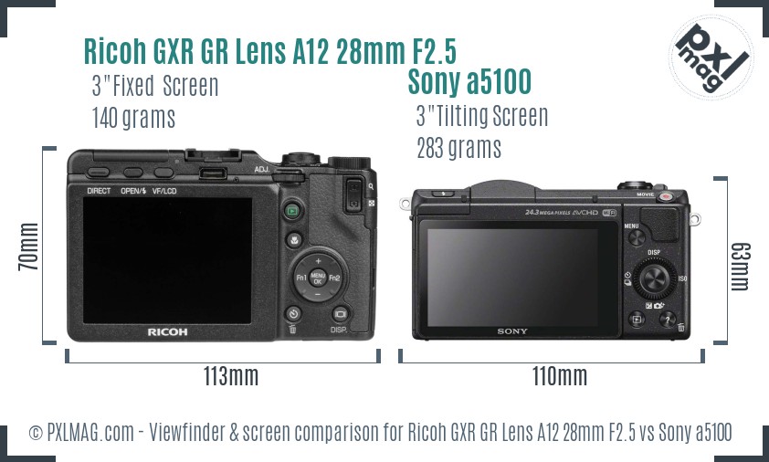 Ricoh GXR GR Lens A12 28mm F2.5 vs Sony a5100 Screen and Viewfinder comparison