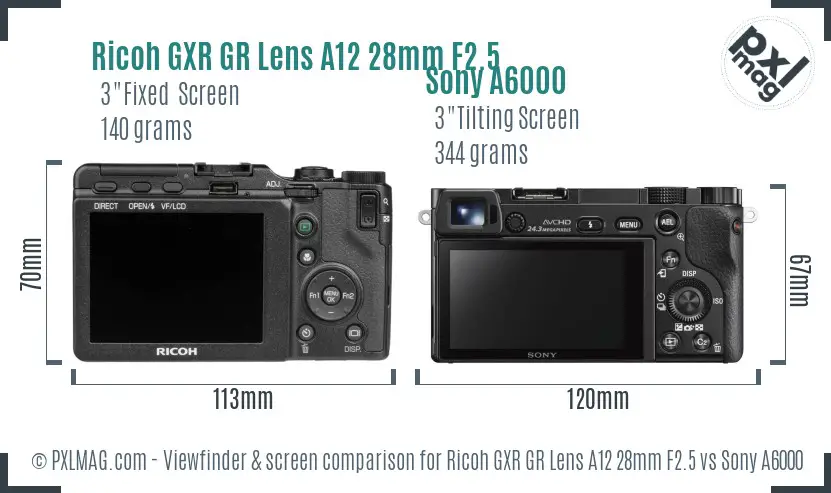 Ricoh GXR GR Lens A12 28mm F2.5 vs Sony A6000 Screen and Viewfinder comparison